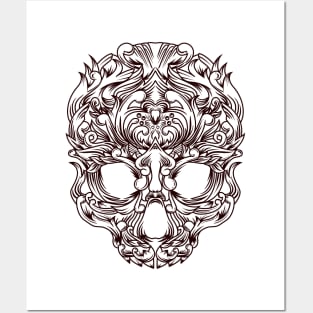 Skull with vintage ornament Posters and Art